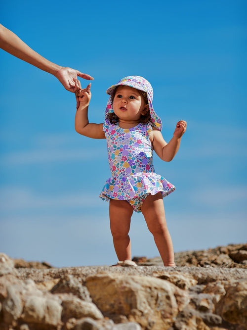 JoJo Maman Bébé Pink Pastel Floral UV Sun Protection Swim Hat image 1