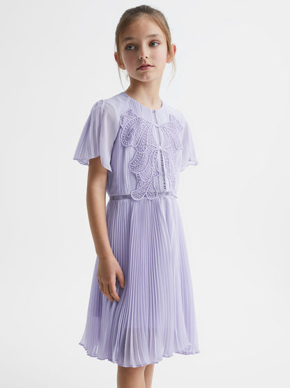 Dsiney Kidz - Reiss Lilac Coreen Lace Embroidered Pleated Dress image 1