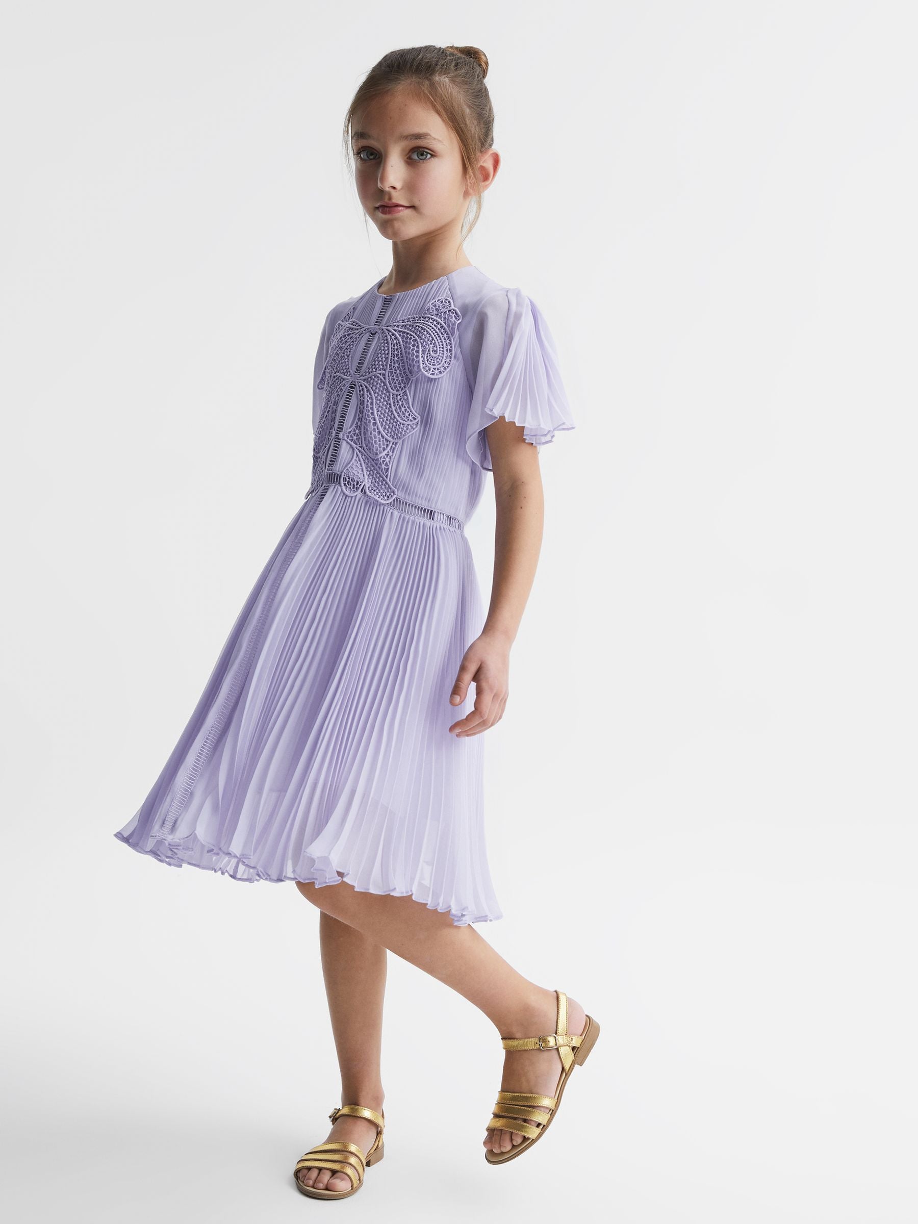 Dsiney Kidz - Reiss Lilac Coreen Lace Embroidered Pleated Dress image 3