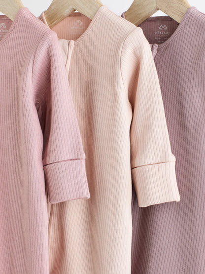 Pink 3 Pack Two Way Zip Baby Sleepsuits (0mths-3yrs) image 3