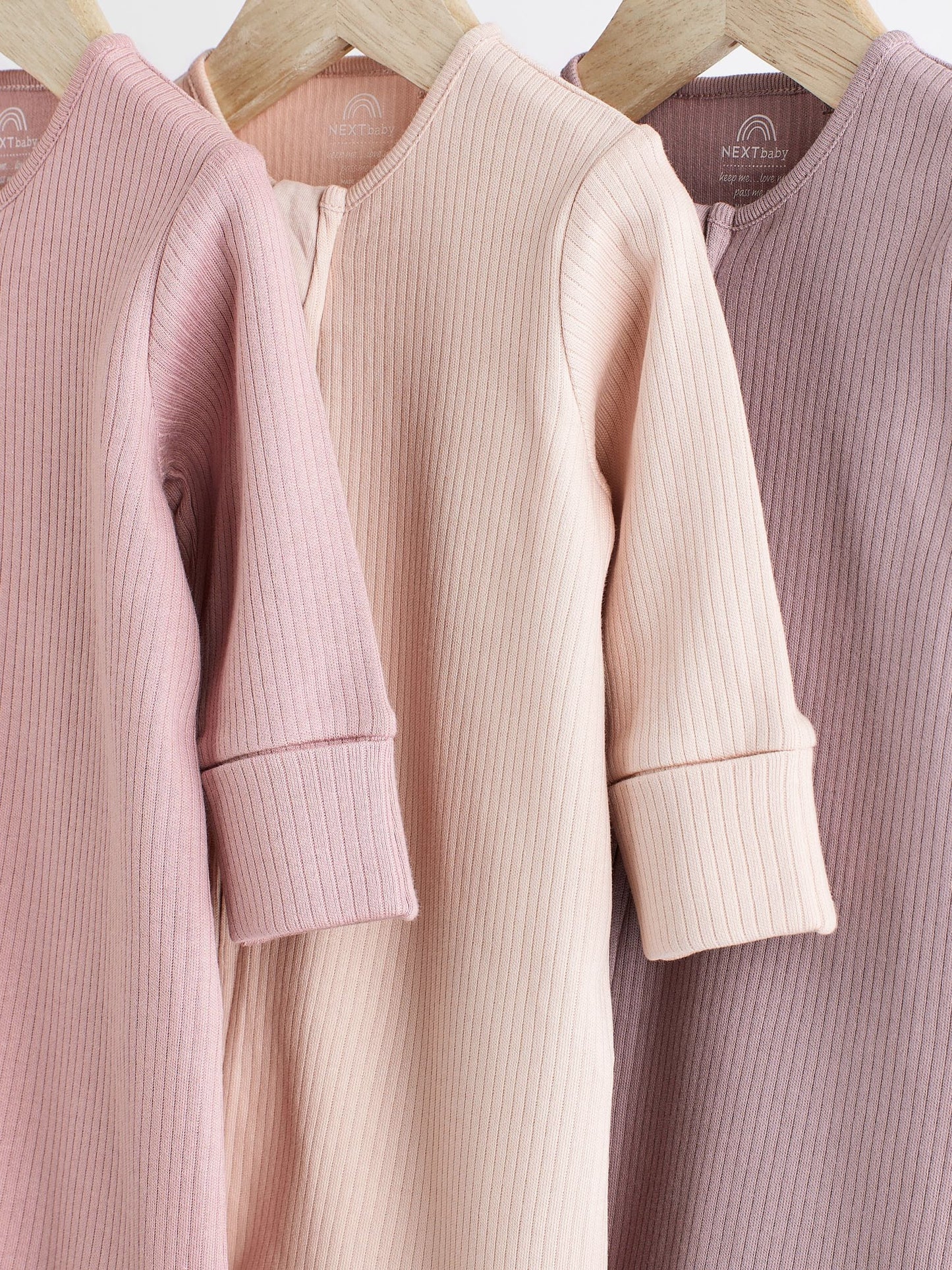 Pink 3 Pack Two Way Zip Baby Sleepsuits (0mths-3yrs) image 3