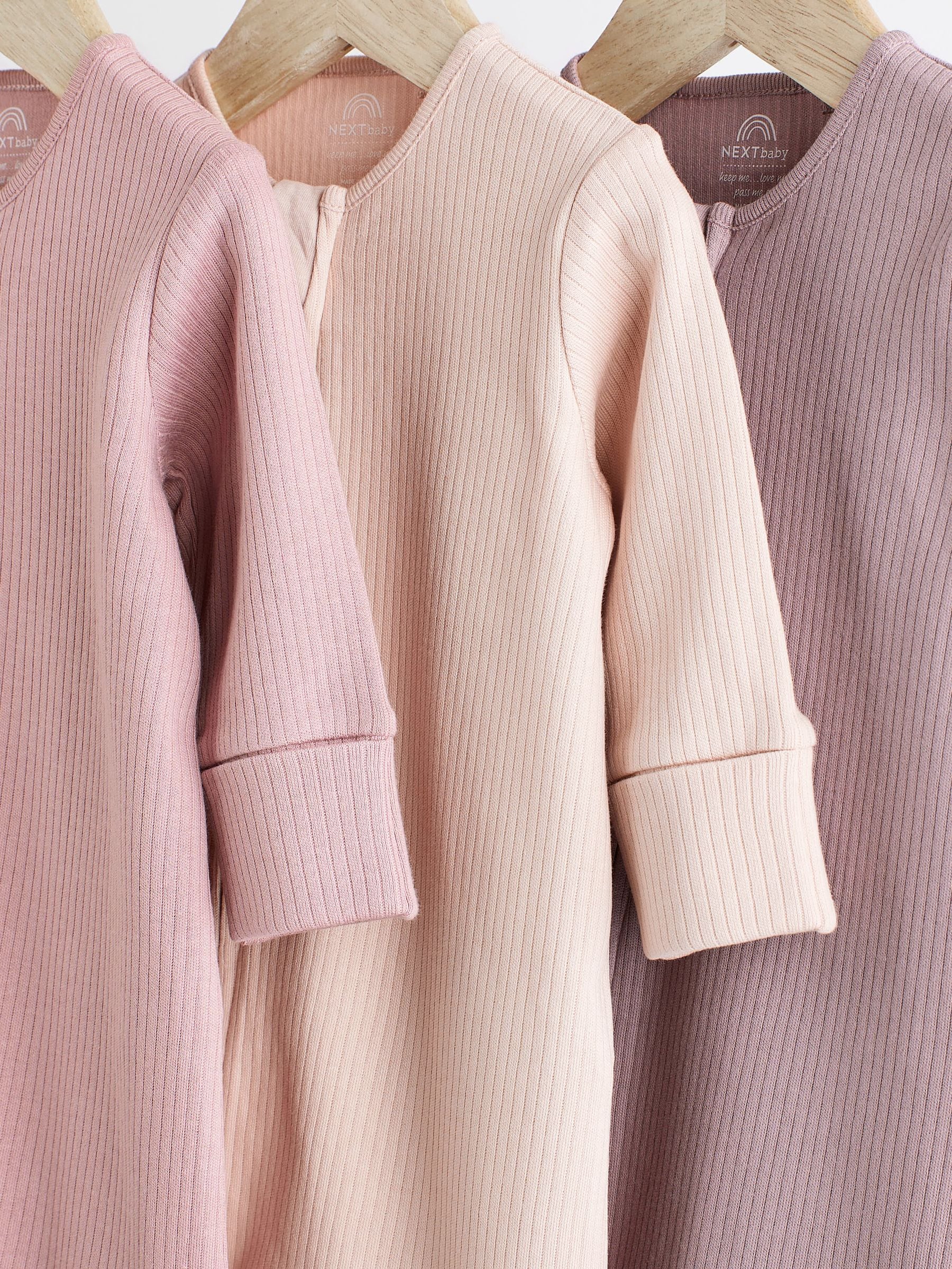Pink 3 Pack Two Way Zip Baby Sleepsuits (0mths-3yrs) image 3