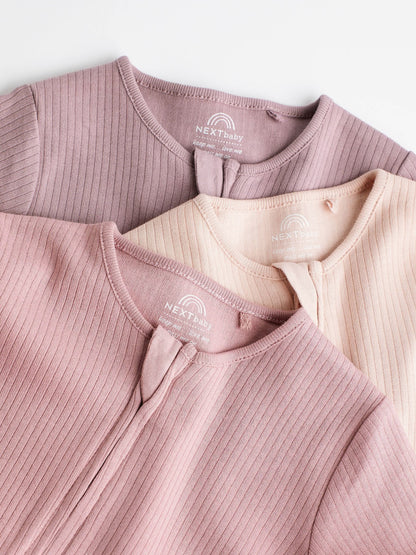 Pink 3 Pack Two Way Zip Baby Sleepsuits (0mths-3yrs) image 4