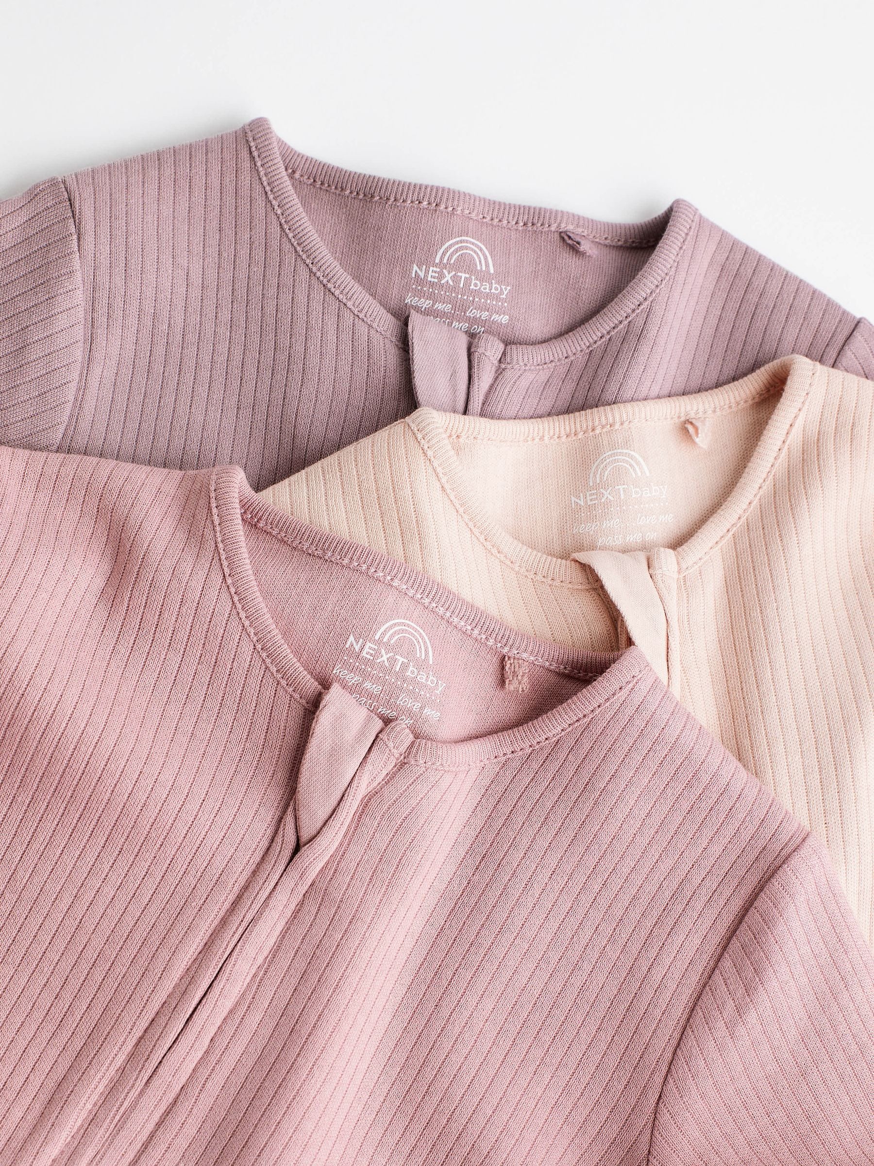 Pink 3 Pack Two Way Zip Baby Sleepsuits (0mths-3yrs) image 4
