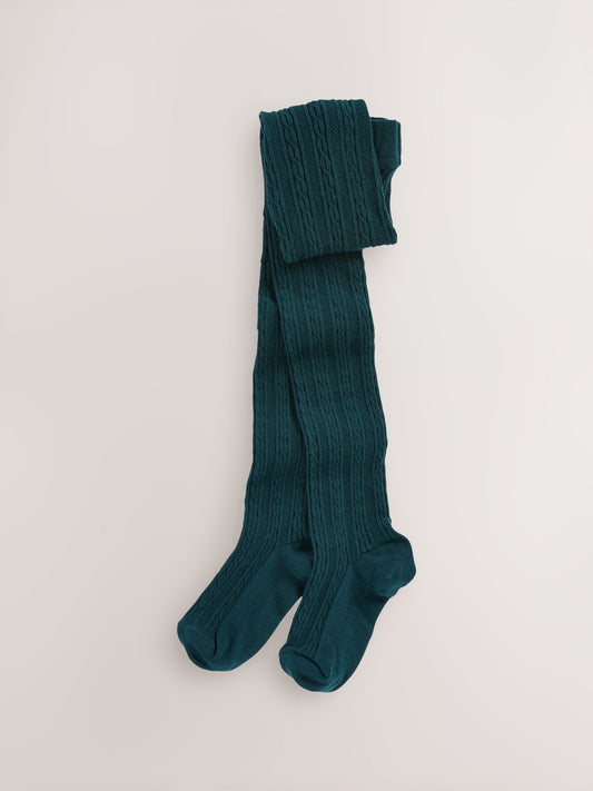 Forest Green Regular Length Cotton Rich Cable Tights image 1