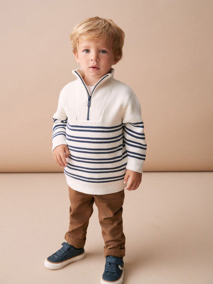 Ecru Cream Knitted Quarter Zip Jumper (3mths-7yrs)