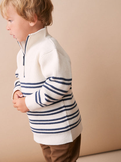 Ecru Cream Knitted Quarter Zip Jumper (3mths-7yrs)