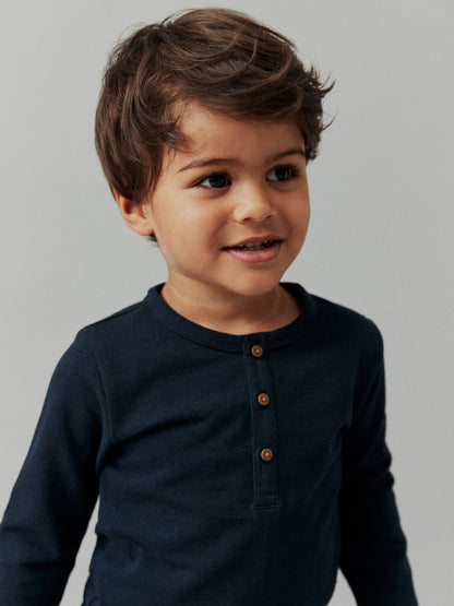 Navy Long Sleeve Henley Neck T-Shirt (3mths-7yrs) image 1