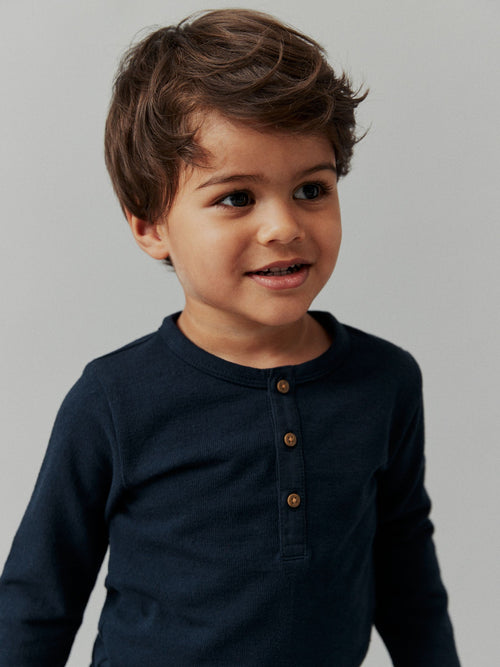 Navy Long Sleeve Henley Neck T-Shirt (3mths-7yrs) image 1