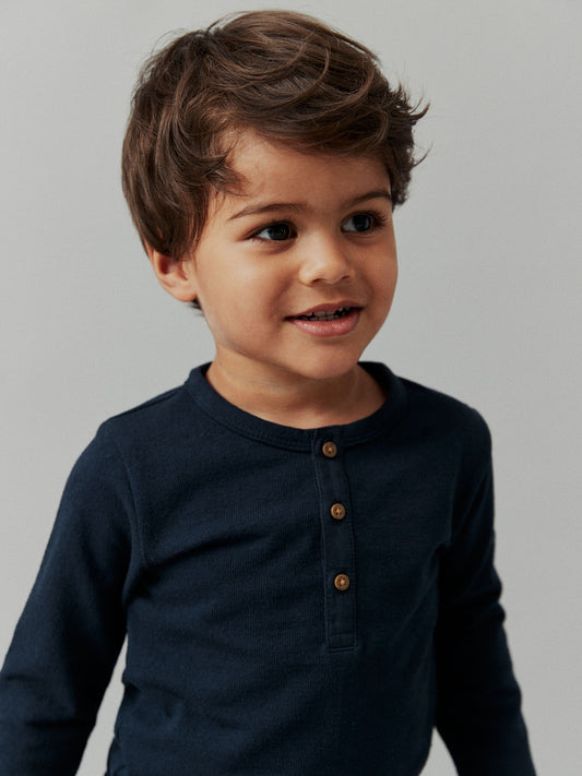 Navy Long Sleeve Henley Neck T-Shirt (3mths-7yrs) image 1