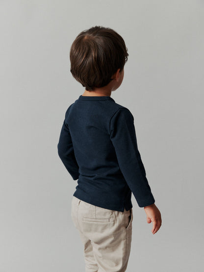 Navy Long Sleeve Henley Neck T-Shirt (3mths-7yrs) image 3