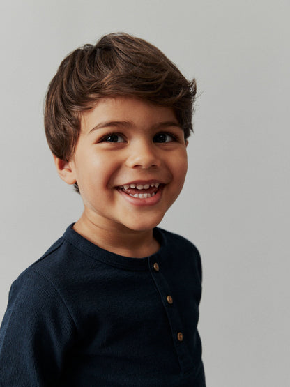 Navy Long Sleeve Henley Neck T-Shirt (3mths-7yrs) image 4