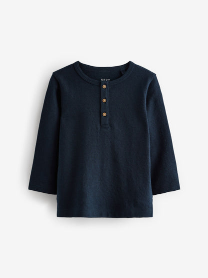 Navy Long Sleeve Henley Neck T-Shirt (3mths-7yrs) image 5