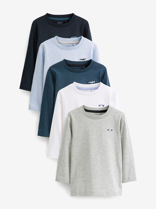 Blue/Navy Long Sleeve T-Shirts 5 Pack (3mths-7yrs) image 1