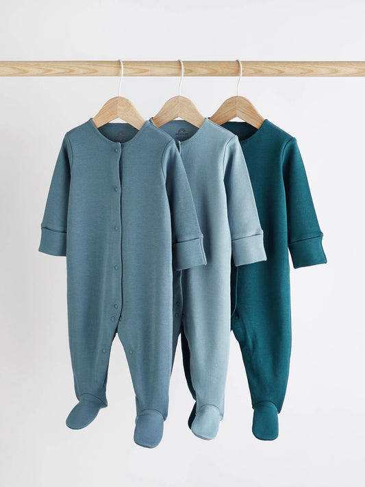 Petrol Blue 3 Pack Baby Sleepsuits (0-2yrs) image 1