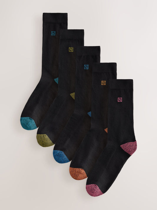 Black Mineral Blue/ Green Heel Cushioned Sole Comfort Socks 5 Pack - image 1