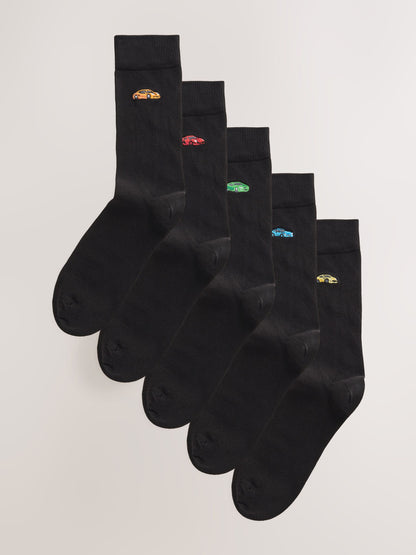 Black Car Embroidered Socks 5 Pack - image 4