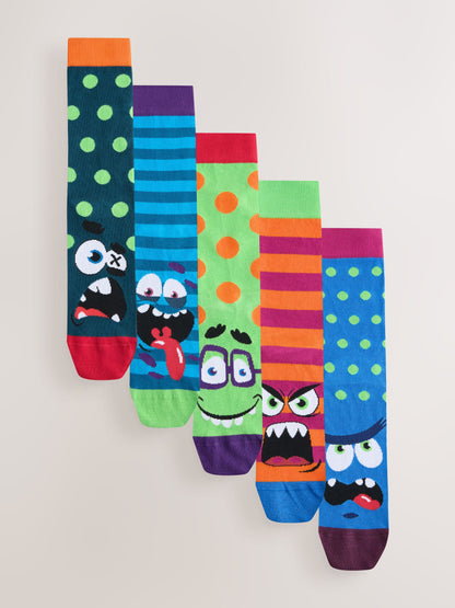 Bright Green/Blue Monster Faces Pattern Socks 5 Pack - image 1