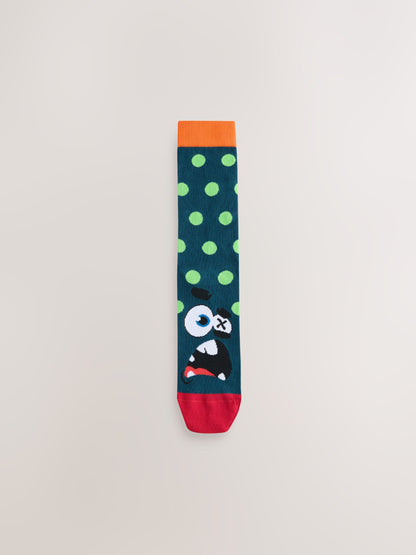 Bright Green/Blue Monster Faces Pattern Socks 5 Pack - image 2
