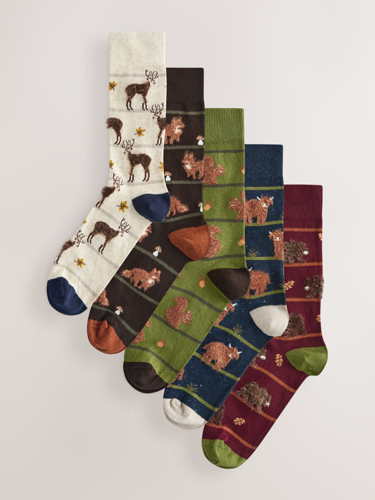 Green/ Red/ Brown Stripe Fluffy Animal Pattern Socks 5 Pack - image 1