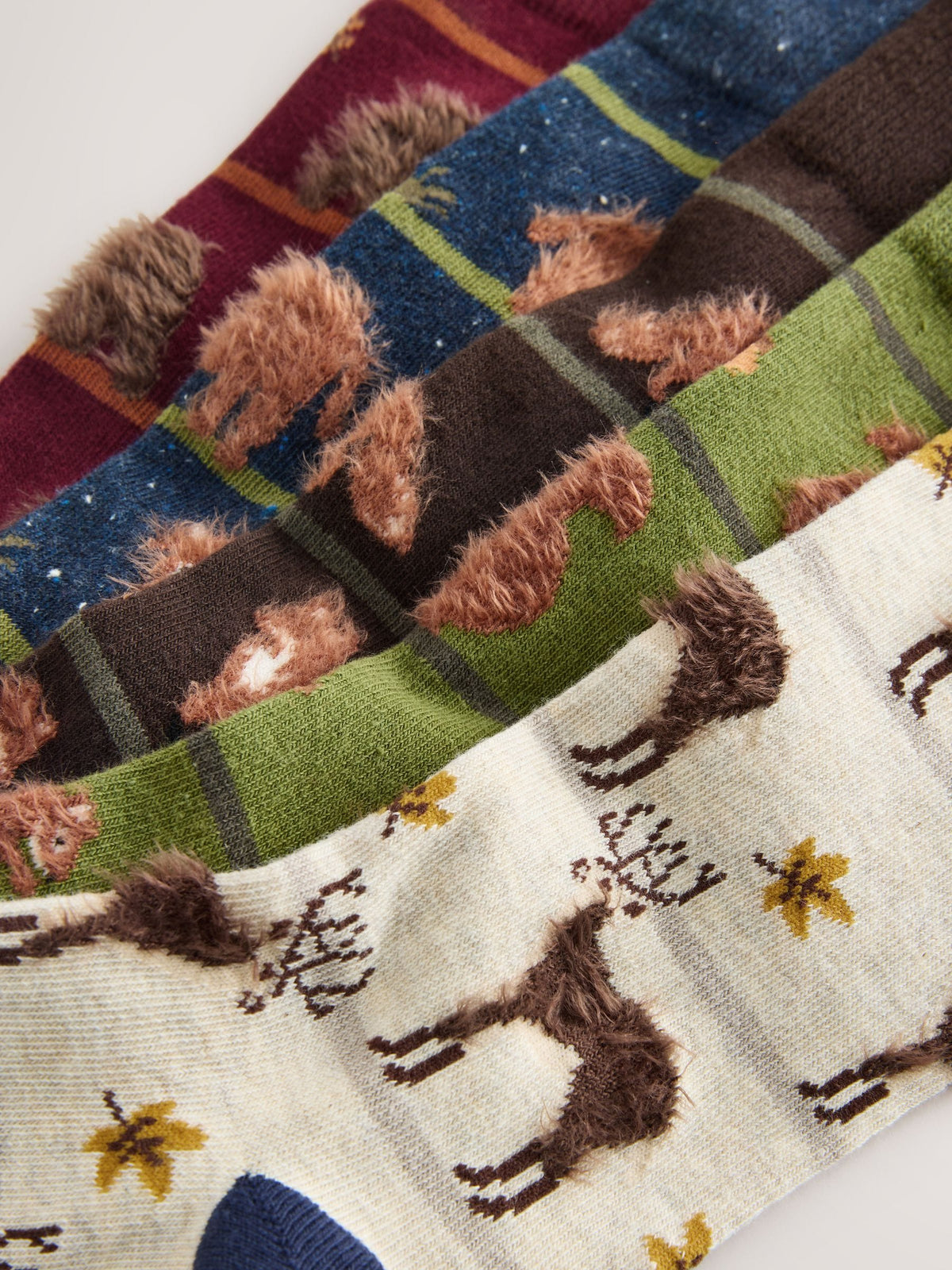 Green/ Red/ Brown Stripe Fluffy Animal Pattern Socks 5 Pack - image 2