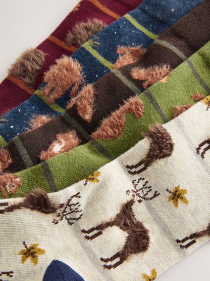 Green/ Red/ Brown Stripe Fluffy Animal Pattern Socks 5 Pack - image 2
