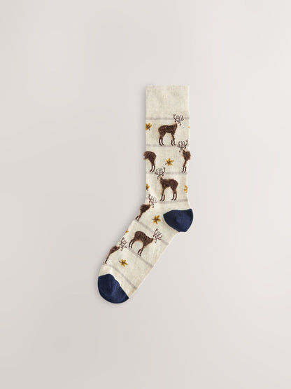 Green/ Red/ Brown Stripe Fluffy Animal Pattern Socks 5 Pack - image 4