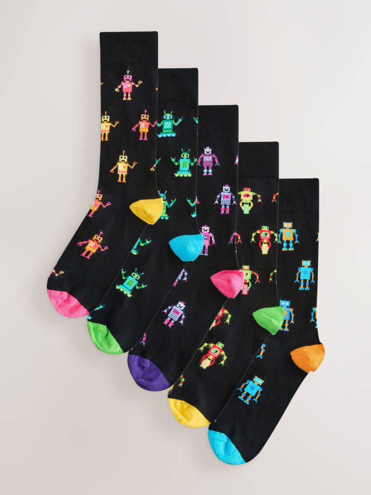 Black Neon Robots Pattern Socks 5 Pack - image 1