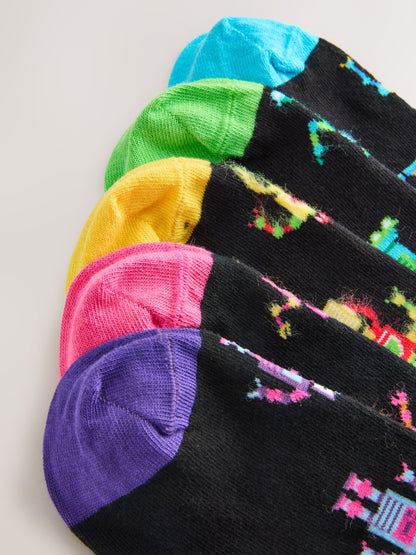 Black Neon Robots Pattern Socks 5 Pack - image 3