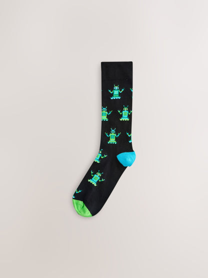 Black Neon Robots Pattern Socks 5 Pack - image 6