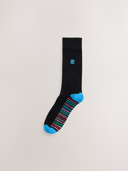 Black Bright Stripe Footbed Embroidered Lasting Fresh  N Logo Heel Socks 5 Pack - image 4