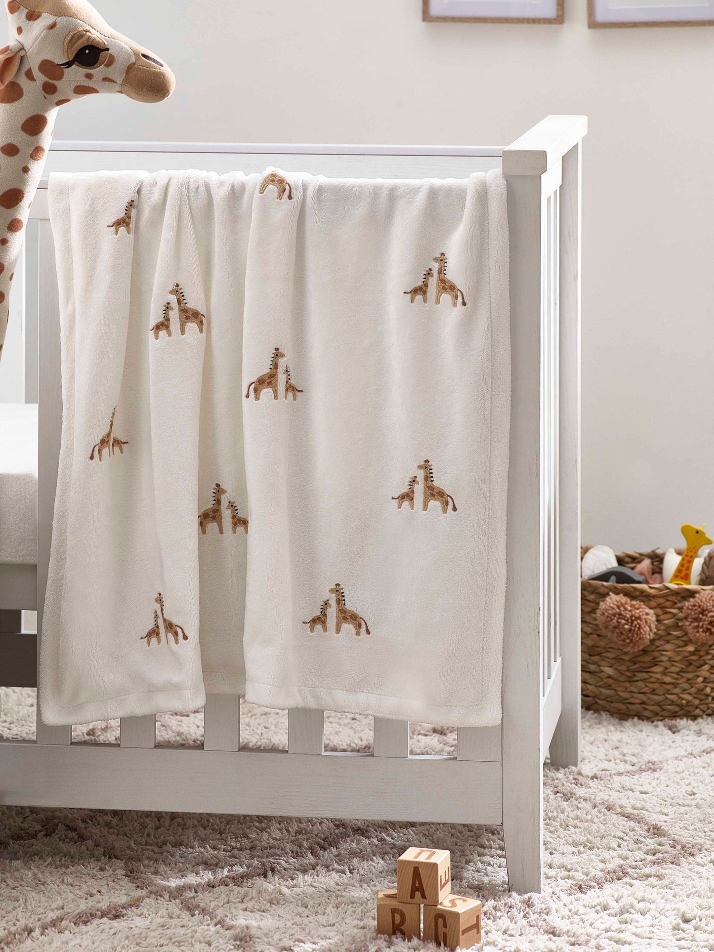 White Giraffe Fleece Baby Blanket image 1