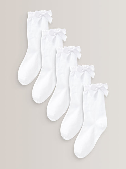 White 5 Pack Cotton Rich Bow Ankle School Socks image 1