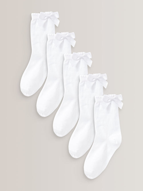 White 5 Pack Cotton Rich Bow Ankle School Socks image 1