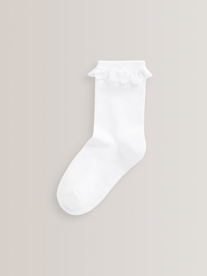 White 5 Pack Cotton Rich Cushioned Sole Ruffle Ankle School Socks image 2