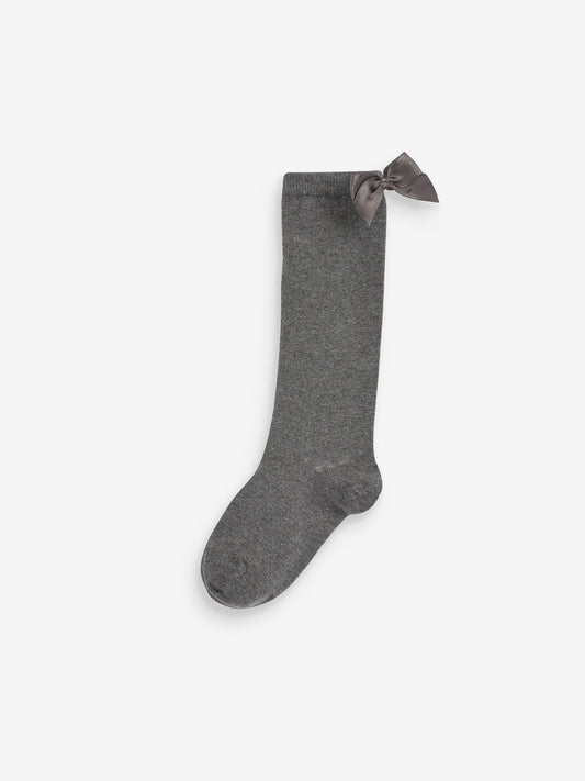 Grey 2 Pack Cotton Rich Bow Knee High Socks image 3