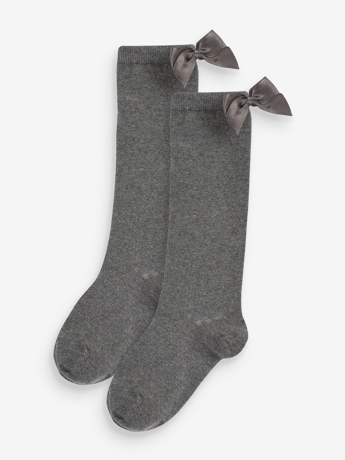 Grey 2 Pack Cotton Rich Bow Knee High Socks image 1
