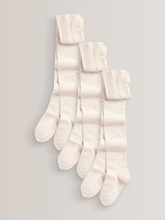 Oatmeal Regular Length 3 Pack Cotton Rich School Tights image 1