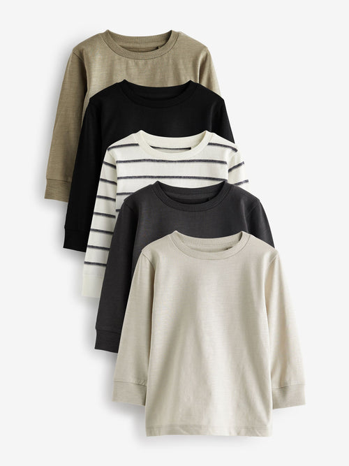 Black/White Plain Long Sleeve T-Shirts 5 Pack (3mths-7yrs) image 1