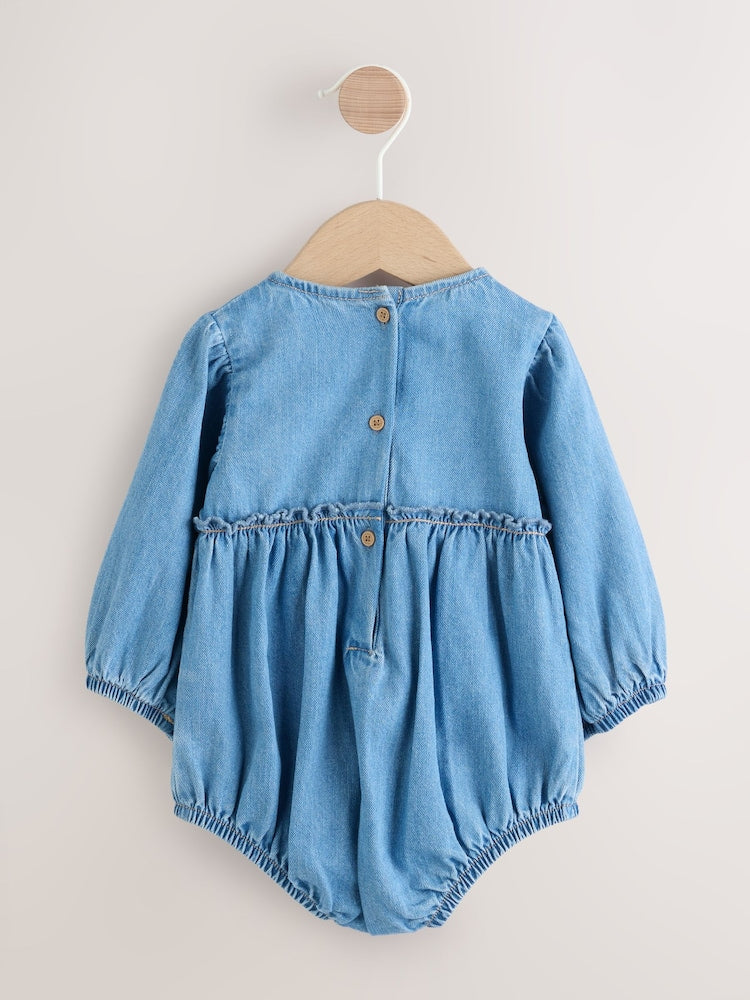 Denim Blue Baby Bloomer Rompers Set 2 Piece with Tights Immediate