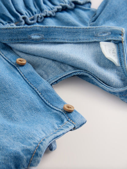 Denim Blue Baby Bloomer Rompers Set 2 Piece with Tights Immediate