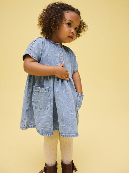 Denim Bow Short Sleeve Dress Immediate