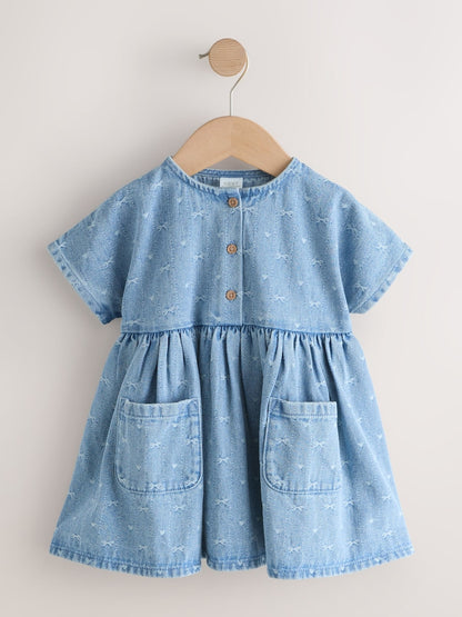 Denim Bow Short Sleeve Dress Immediate