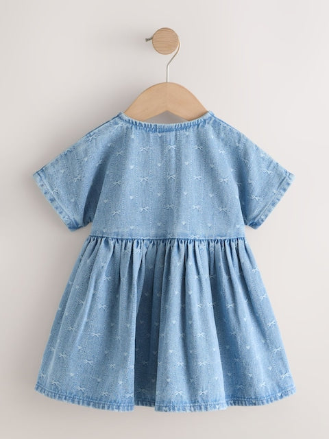 Denim Bow Short Sleeve Dress Immediate