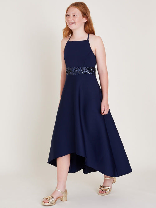 Monsoon Blue Sequin Scuba Prom Dress - image 1