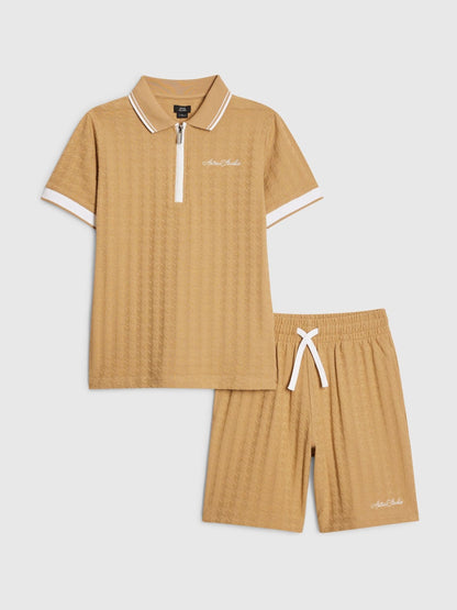 Dsiney Kidz - River Island Brown Slim Polo Shirt & Shorts Set image 1