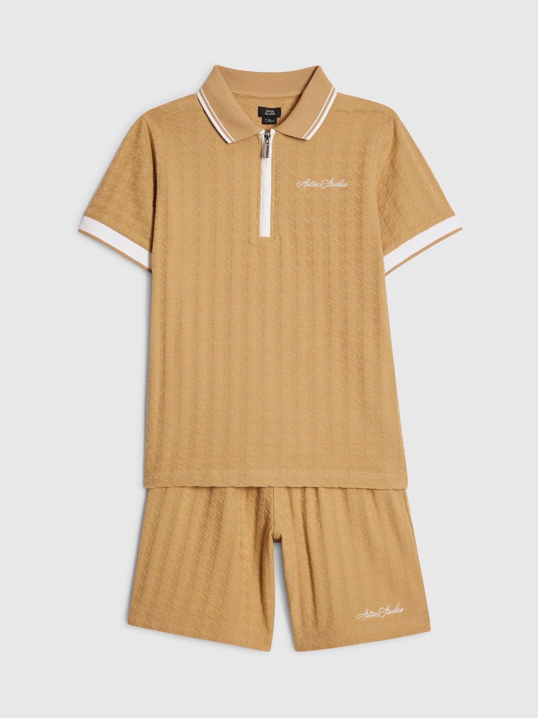 Dsiney Kidz - River Island Brown Slim Polo Shirt & Shorts Set image 3