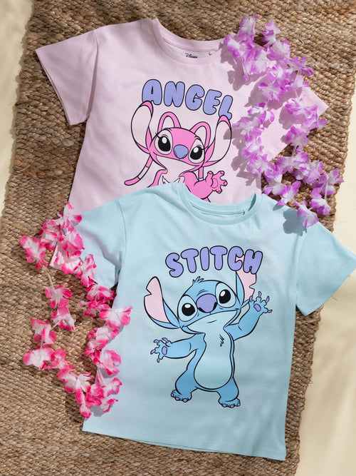 Dsiney Kidz - Vanilla Underground Blue Girls Stitch 100% Cotton T-Shirts 2 Pack image 1