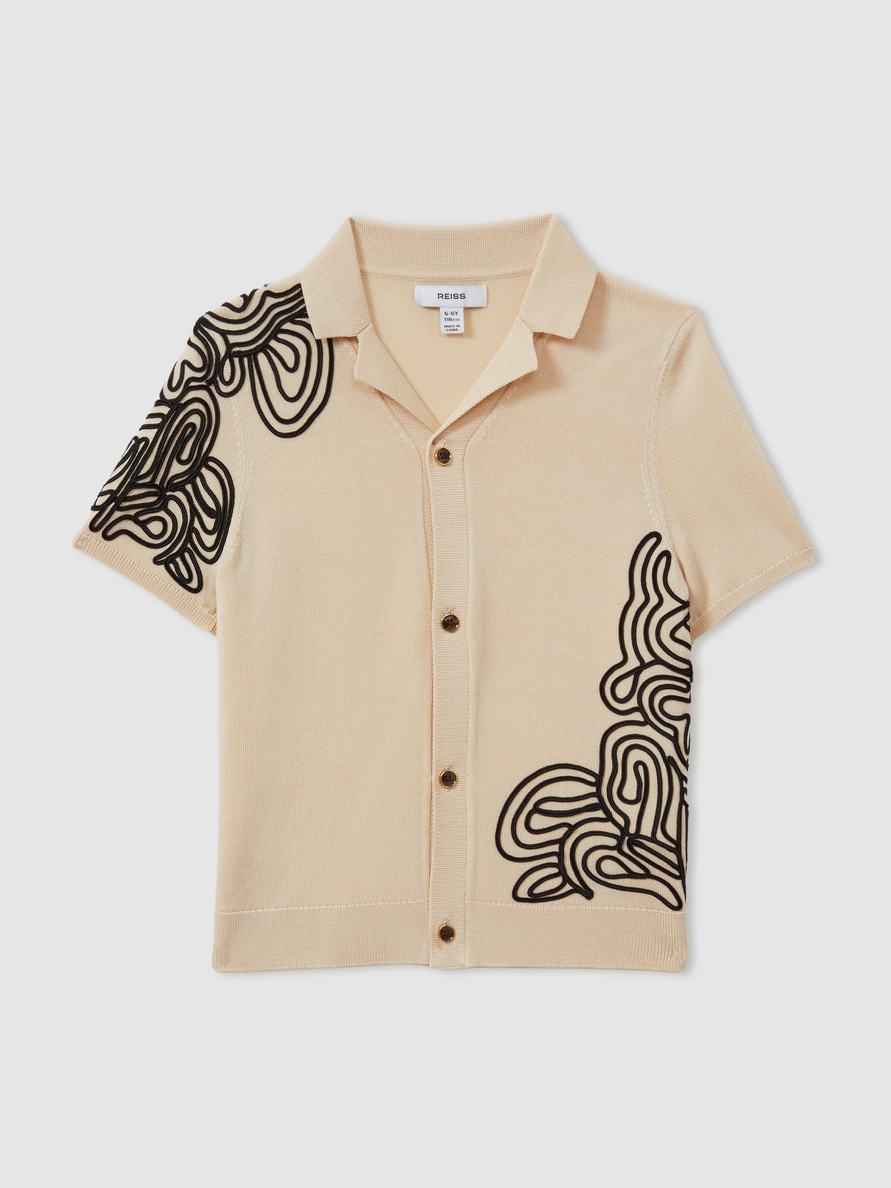 Dsiney Kidz - Reiss Off White/Black Romance 9-13 yrs Jersey Embroidered Cuban Collar Shirt image 1