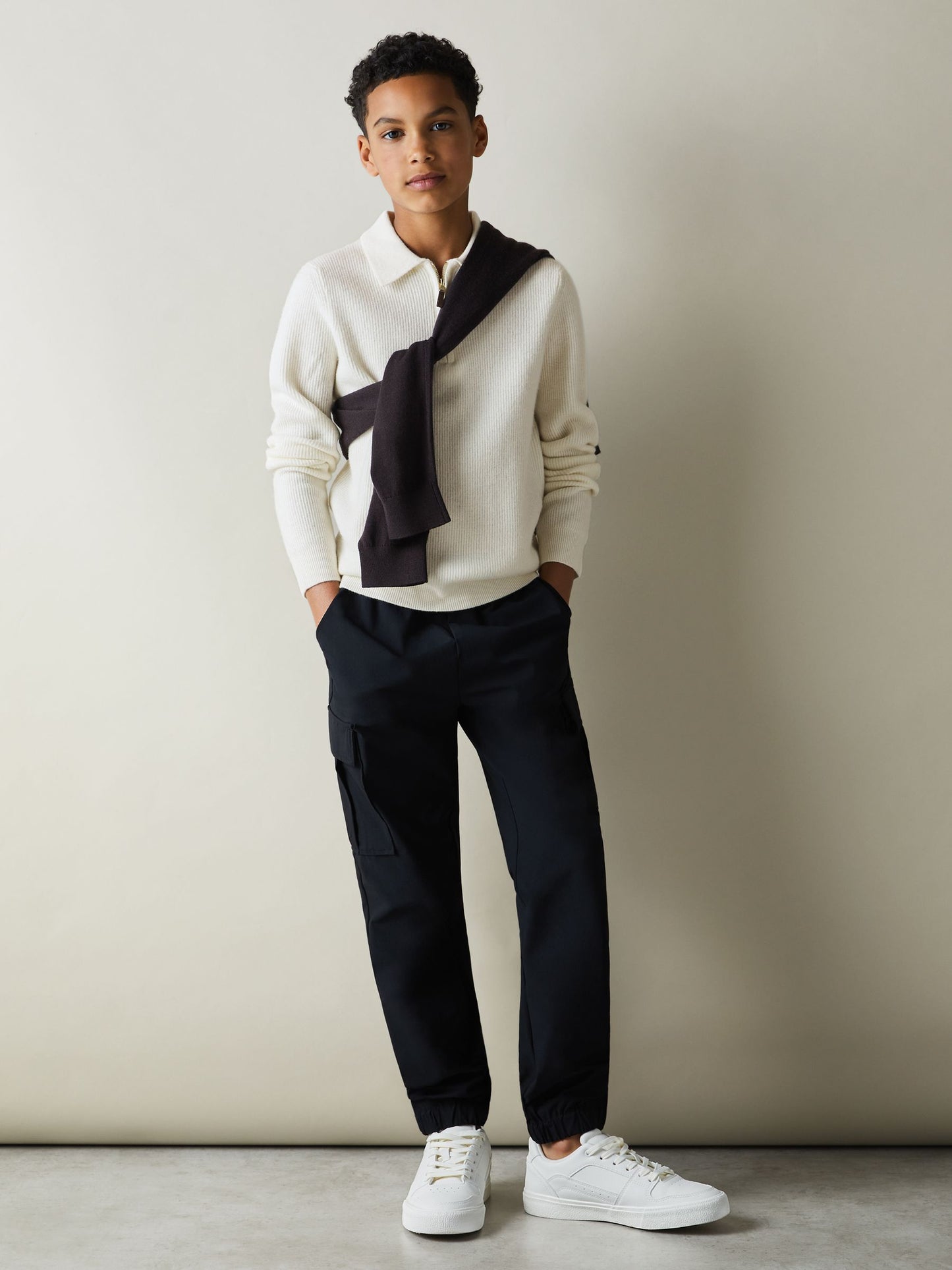 Dsiney Kidz - Reiss Off White Regis 3-9 yrs Wool Quarter Zip Polo Shirt image 1